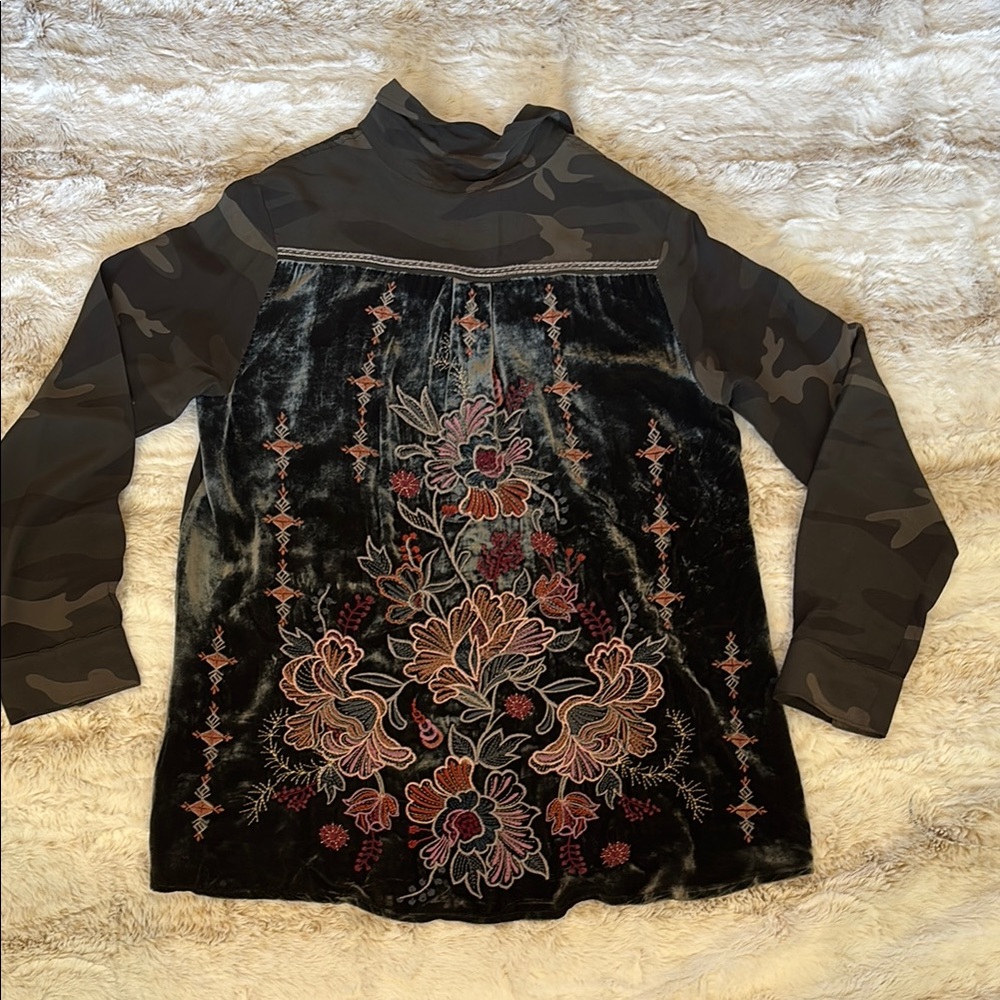 Johnny Was Olive Camouflage Shirt